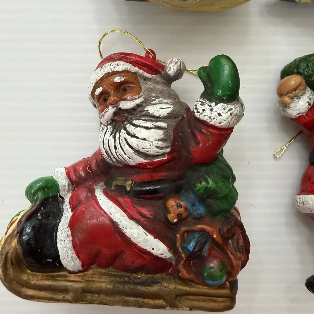 Lot If 5 Vintage Plastic Santa Claus Christmas Ornaments Holiday Tree Decoration